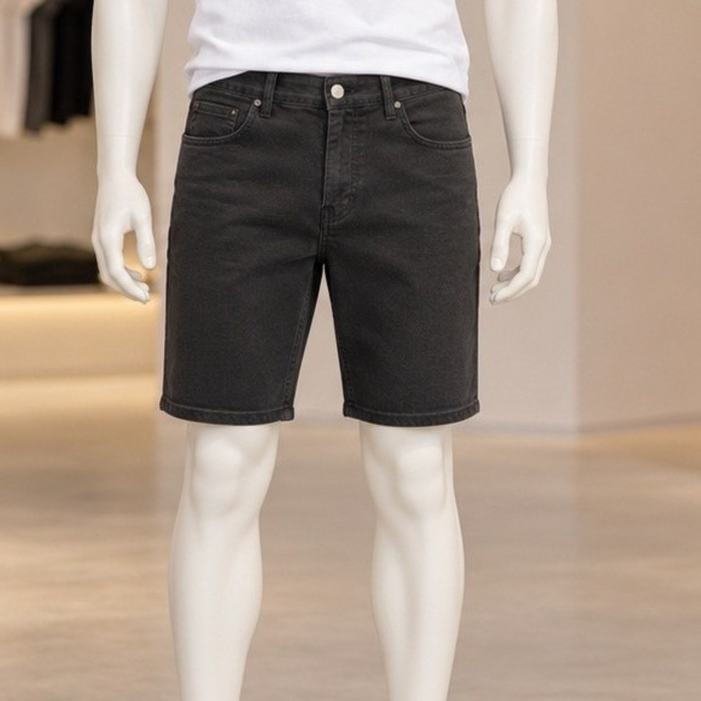 H&M Mens Denim Shorts Black Slim Fit Casual 34